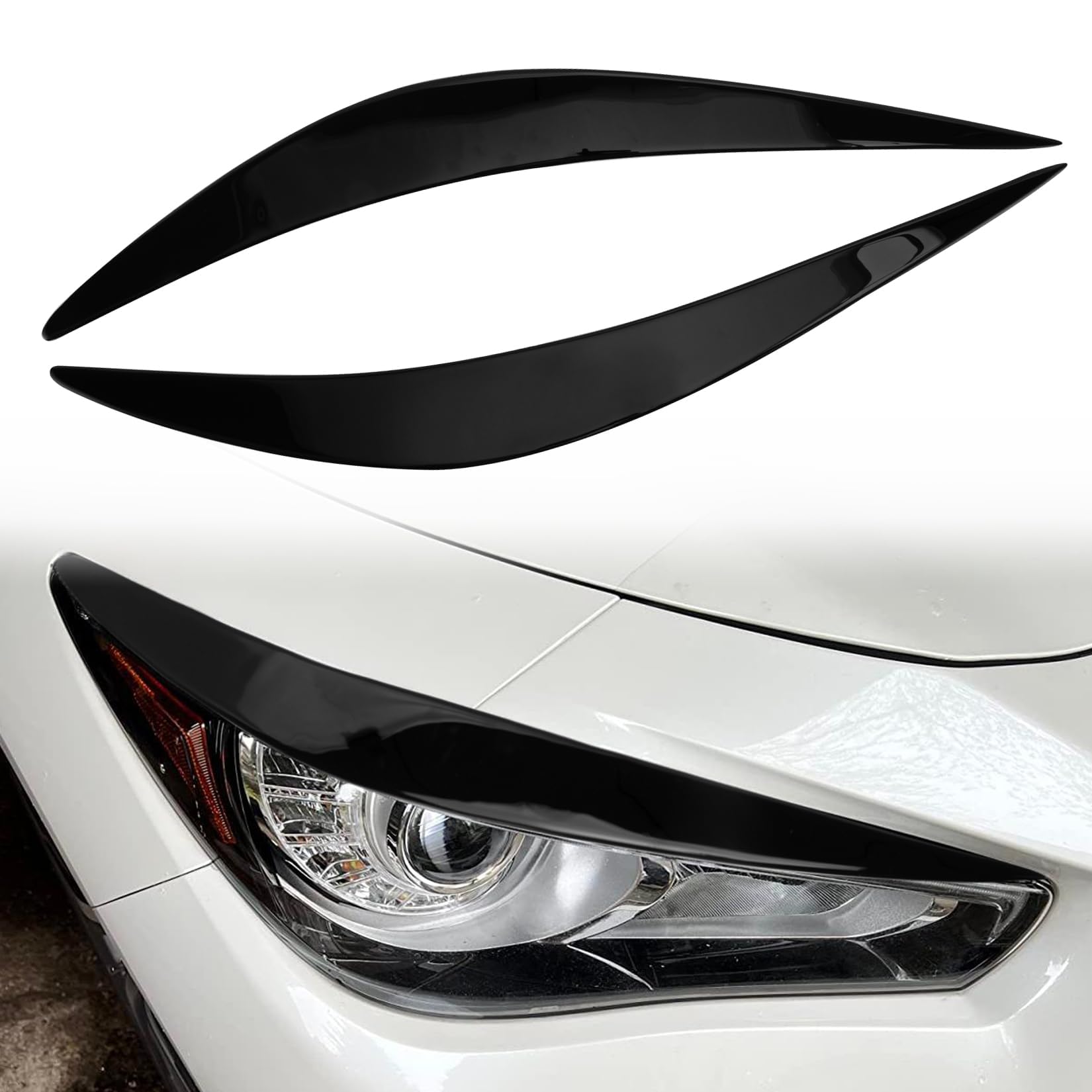 PSLER glossy black eyelid for Infiniti Q50 front view enhances bold appearance.