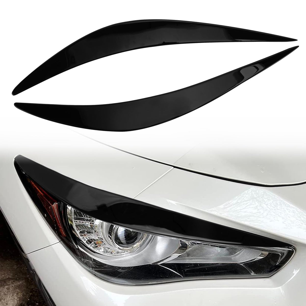PSLER glossy black eyelid for Infiniti Q50 front view enhances bold appearance.