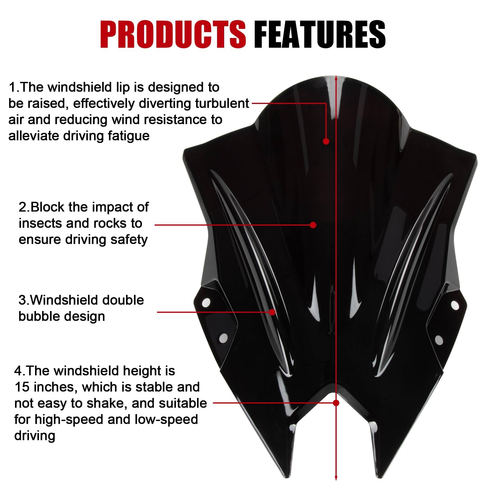 PSLER Ninja500 SE windshield in black color complements bike styling and ride comfort.