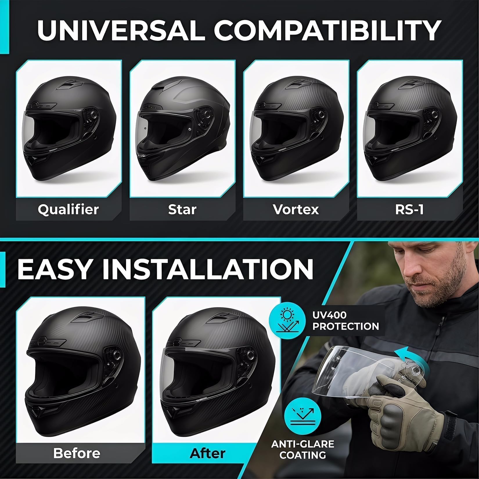 PSLER Qualifier visor quick-fit detail helps users check fit.
