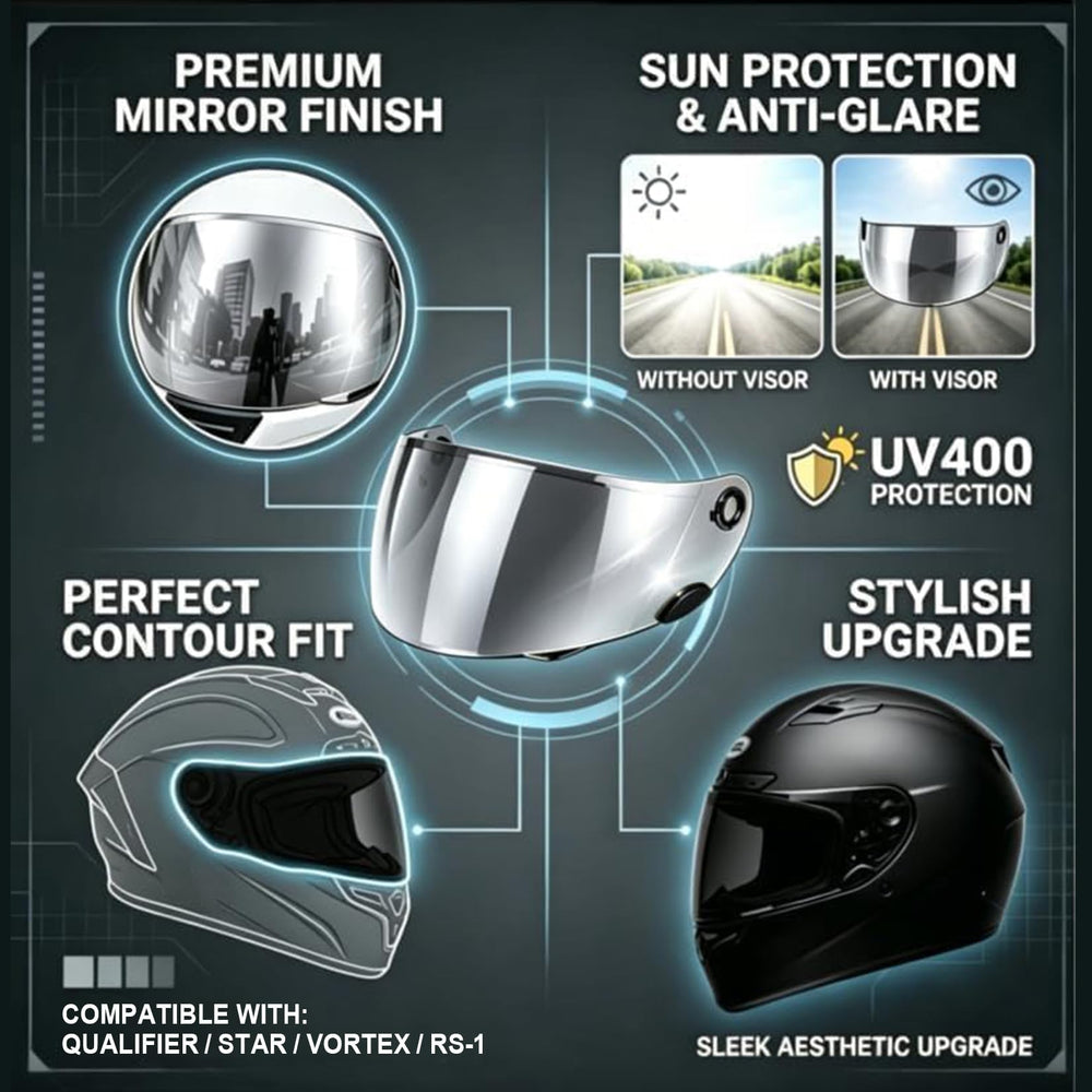 PSLER Qualifier visor silver-mirror side angle shows sleek profile.