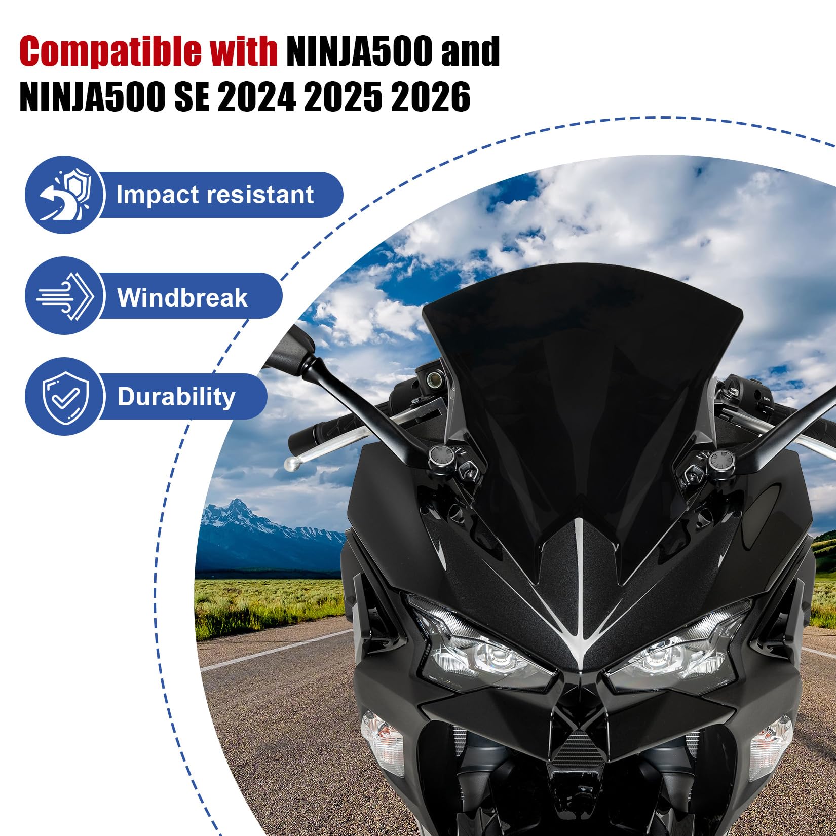 PSLER Ninja 500 SE 18in windshield front view