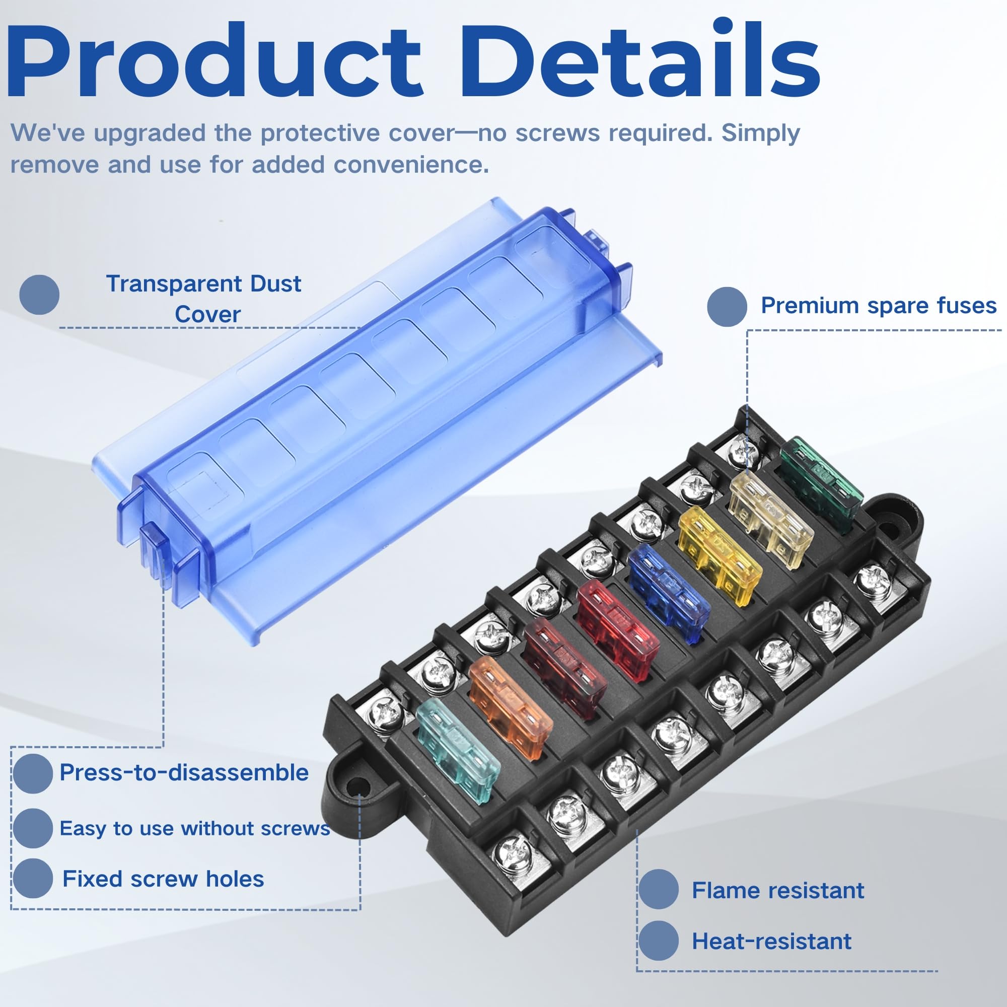 PSUPOSUQ 12V terminal block detail highlights copper screws for reliable conductivity
