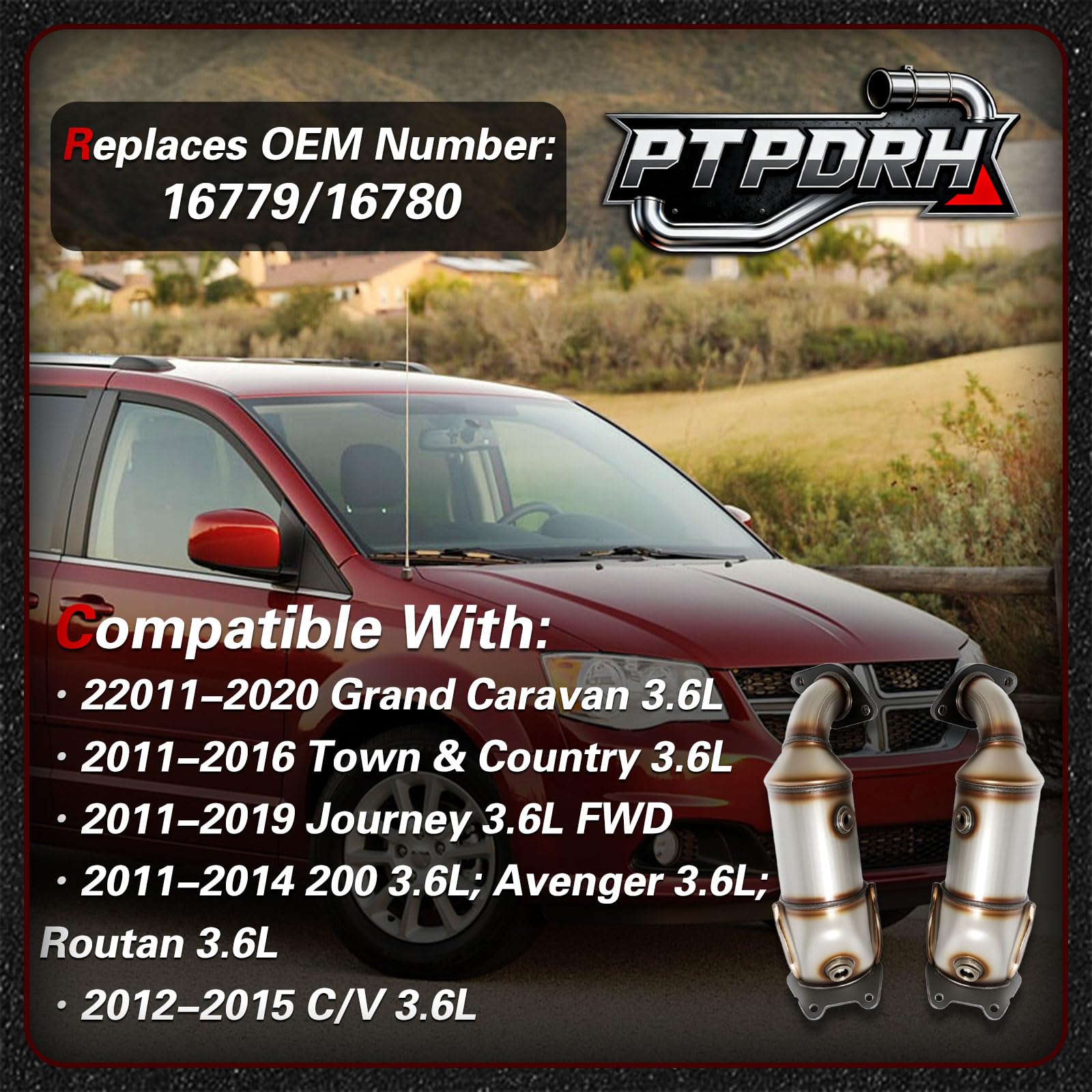 PTPDRH catalytic converter for Grand Caravan 2011-2016—drop‑in replacement.