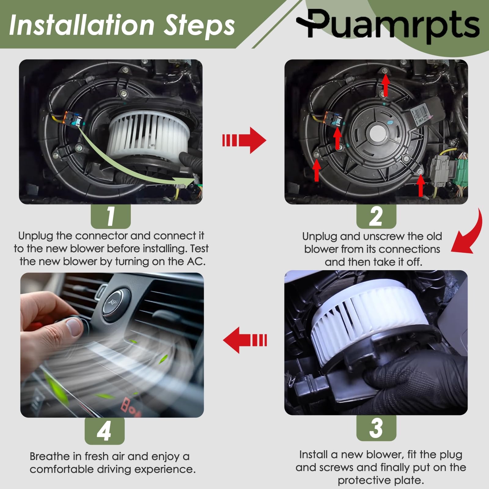 PUAMRPTS direct replacement blower motor; straightforward swap