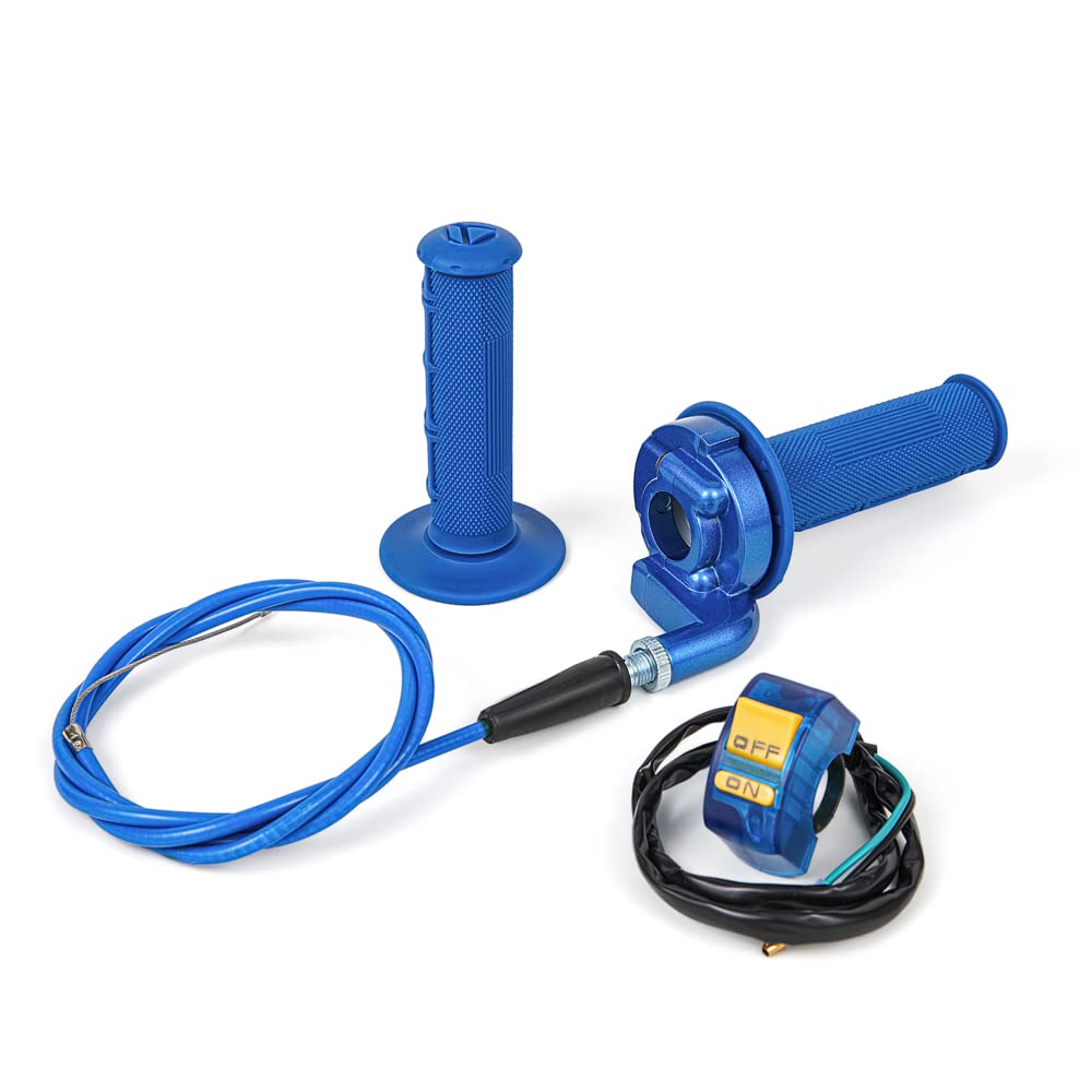 PUCKY 7-8 inch twist throttle grips on blue handlebars for secure grip and precise control