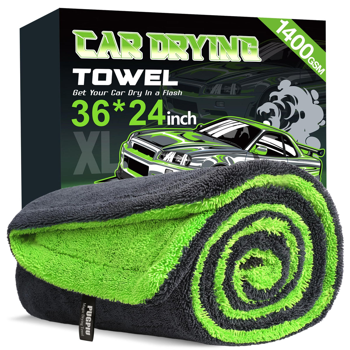 PUGPIU car drying towel closeup shows 1400GSM softness and absorbency