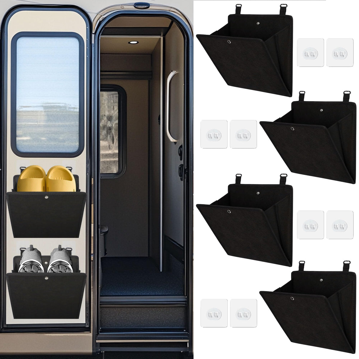 PUGPIU RV camper shoe rack folds flat for easy wall mounting.