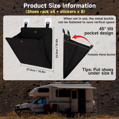 PUGPIU rv shoe rack with self-adhesive hooks installs without tools.
