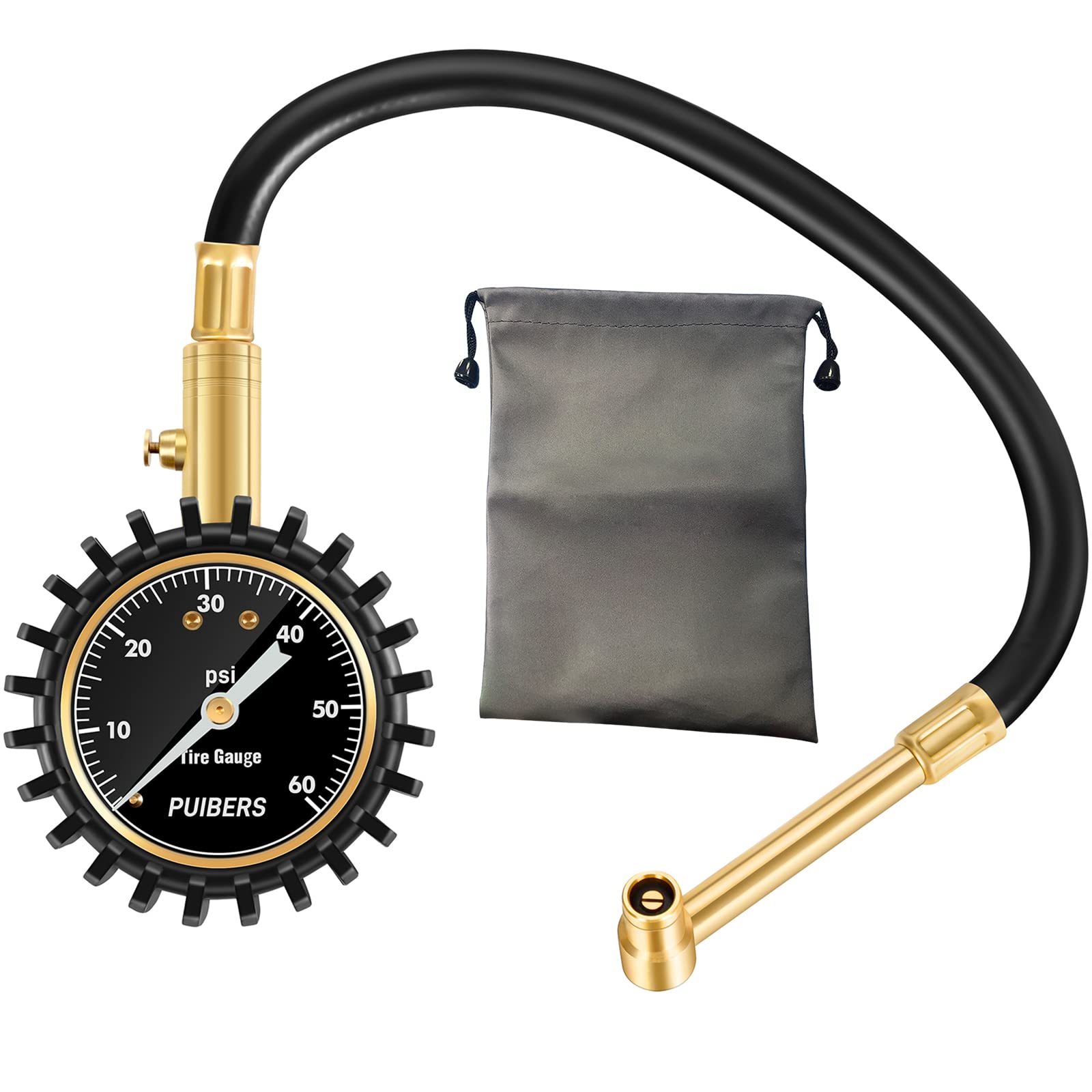 PUIBERS motorcycle tire pressure gauge with a 60 psi dial for accurate readings on the go
