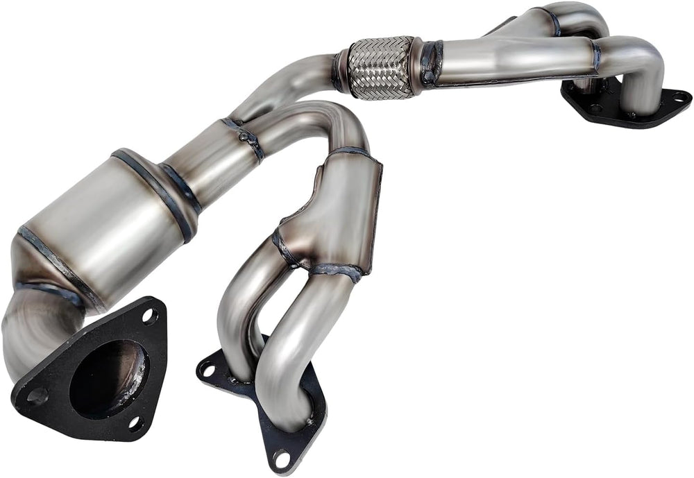 Pulcherflow catalytic converter shown with direct-fit hardware installation.