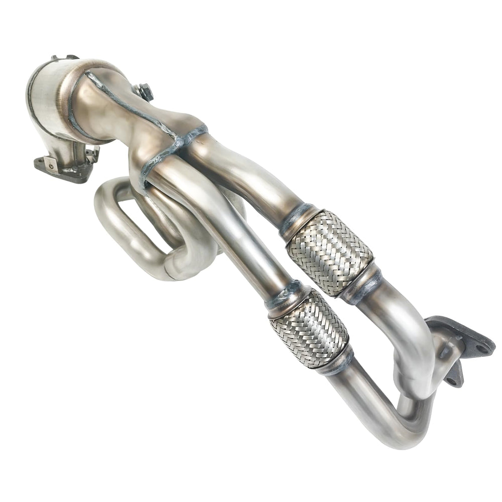 Pulcherflow catalytic converter installed on Subaru Impreza 2006-2011 – precise alignment with included hardware.