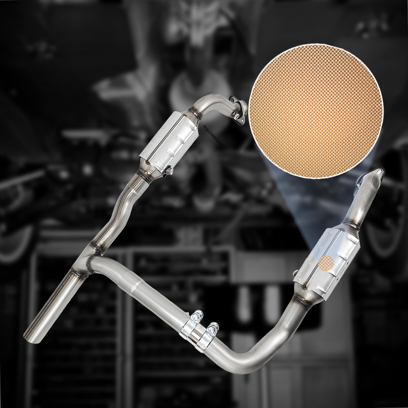 Pulcherflow EPA-certified catalyst reducing tailpipe emissions.