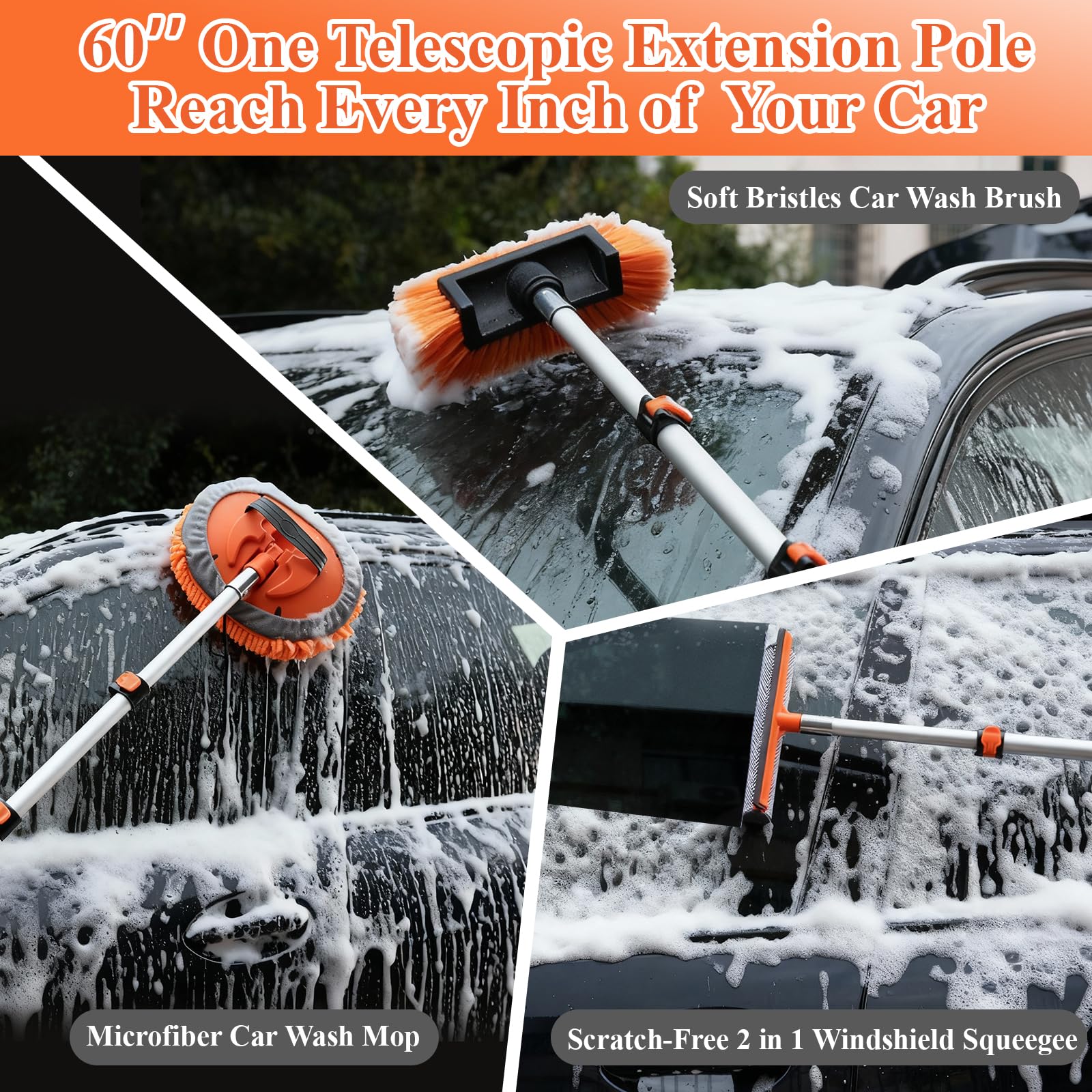 PuliKit soft car wash brush head cleans large panels without scratching.