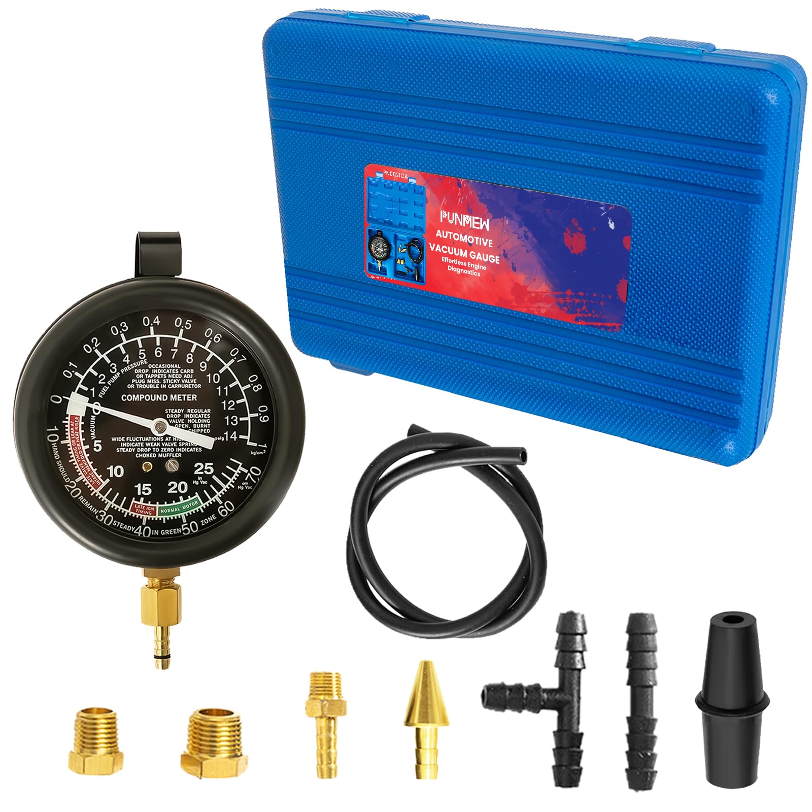 Punmew Auto Vacuum Gauge Kit front view, compact diagnostic tool for cars.