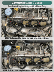 Punmew extension hose shown for flexible testing in tight engine bays.