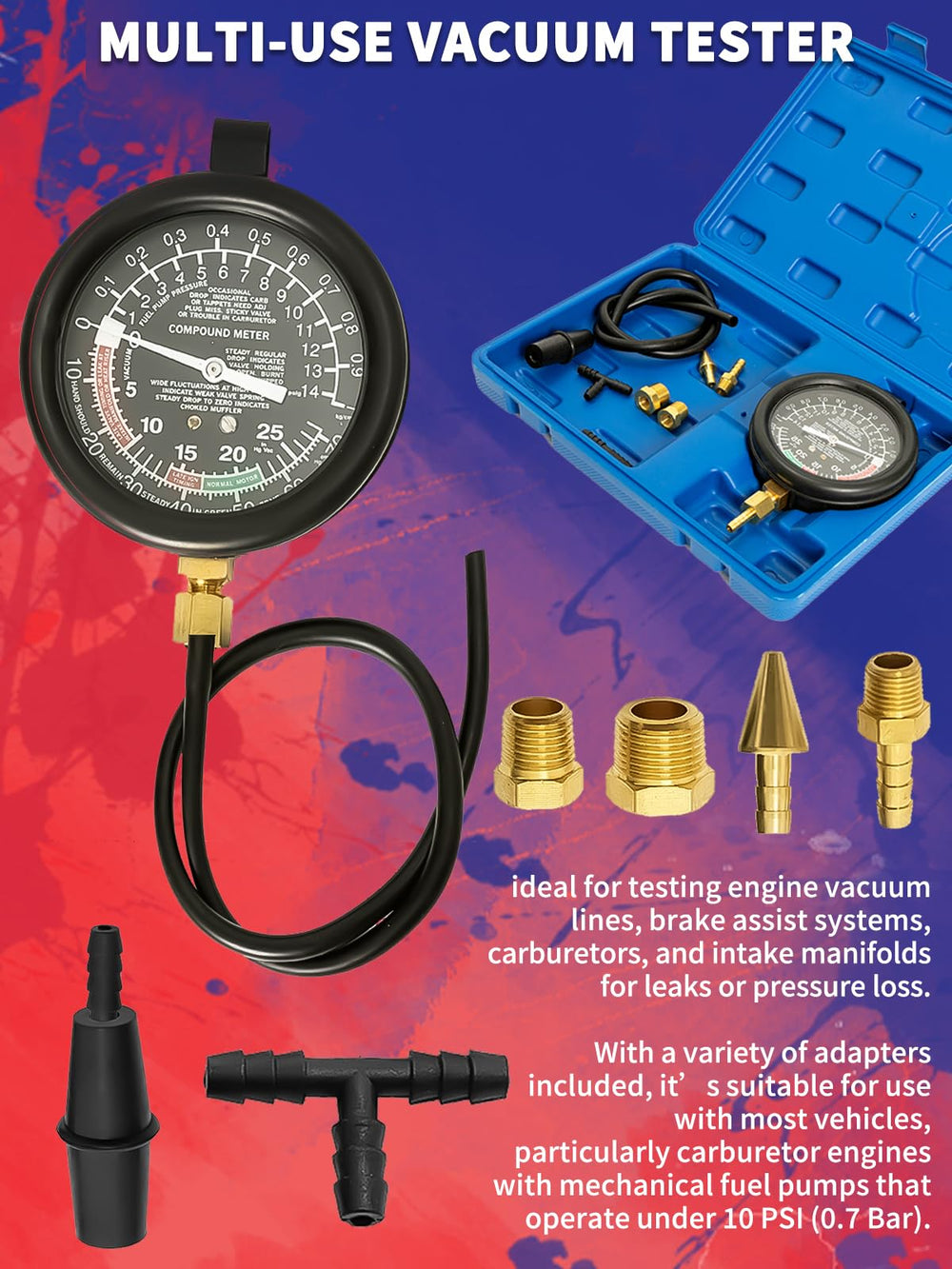 Punmew gauge in use under the hood for carburetor testing.