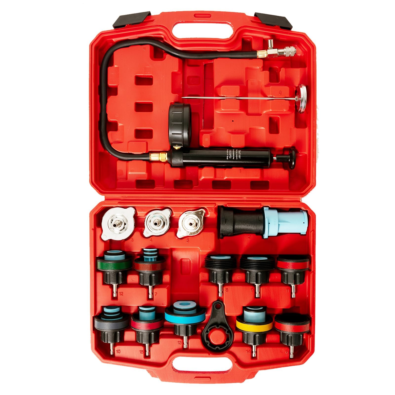Punmew radiator pressure tester kit storage case keeps all accessories organized for fast diagnostics