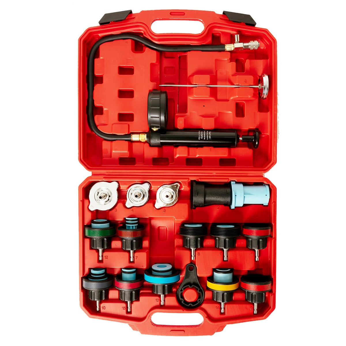 Punmew radiator pressure tester kit storage case keeps all accessories organized for fast diagnostics