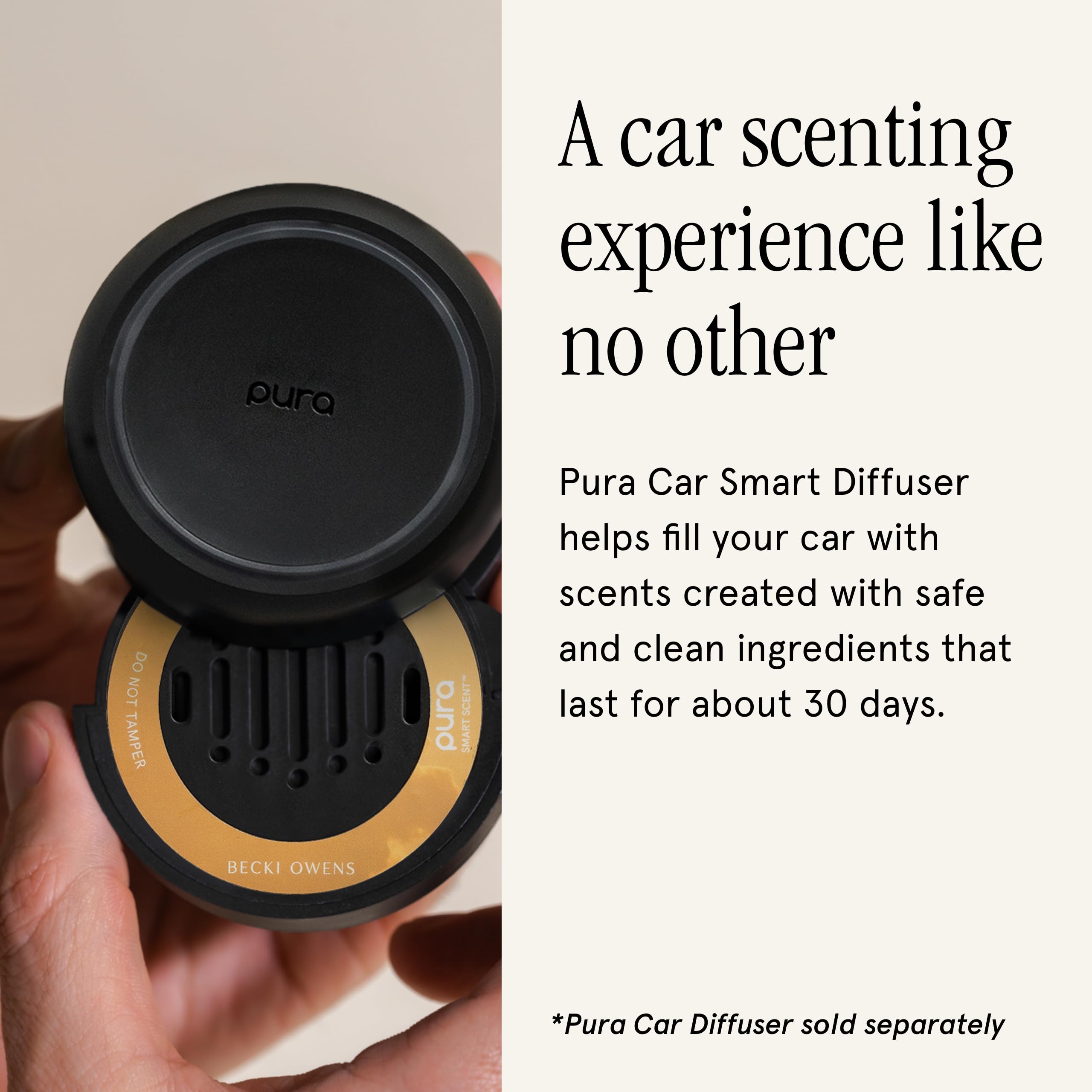 Pura app control for car diffuser lets you adjust scent anytime.