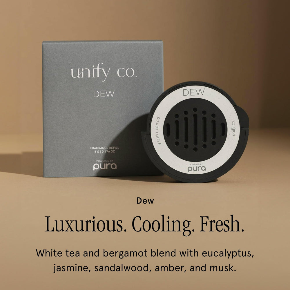 Pura car diffuser refill with eucalyptus and jasmine for a cooling ride feel.