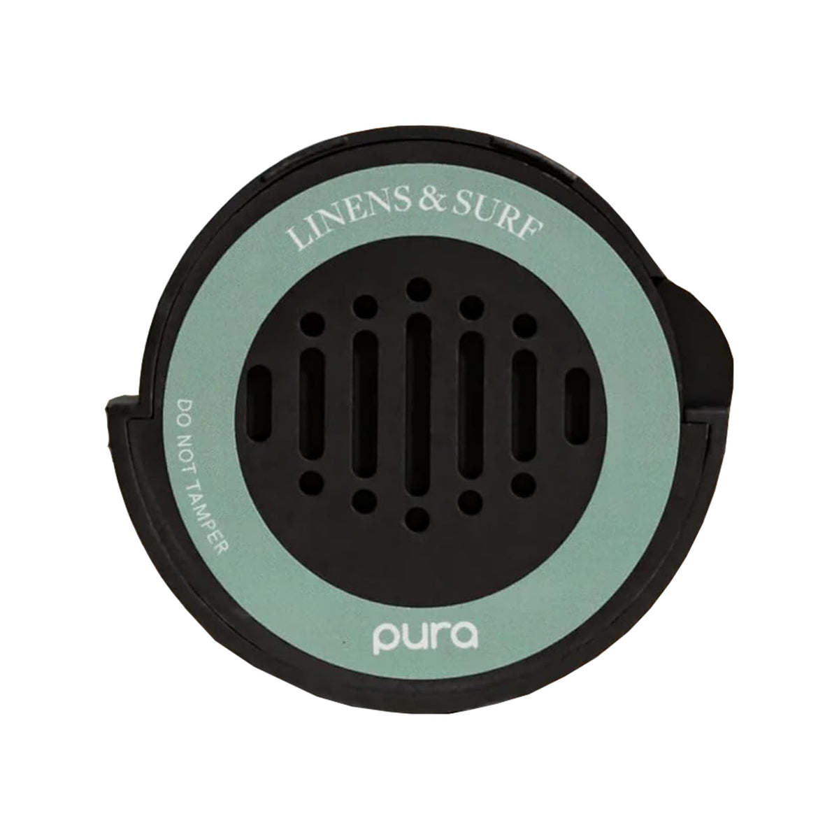 Pura Car Diffuser Refill Linen & Surf bottle delivers fresh, beach-inspired fragrance.