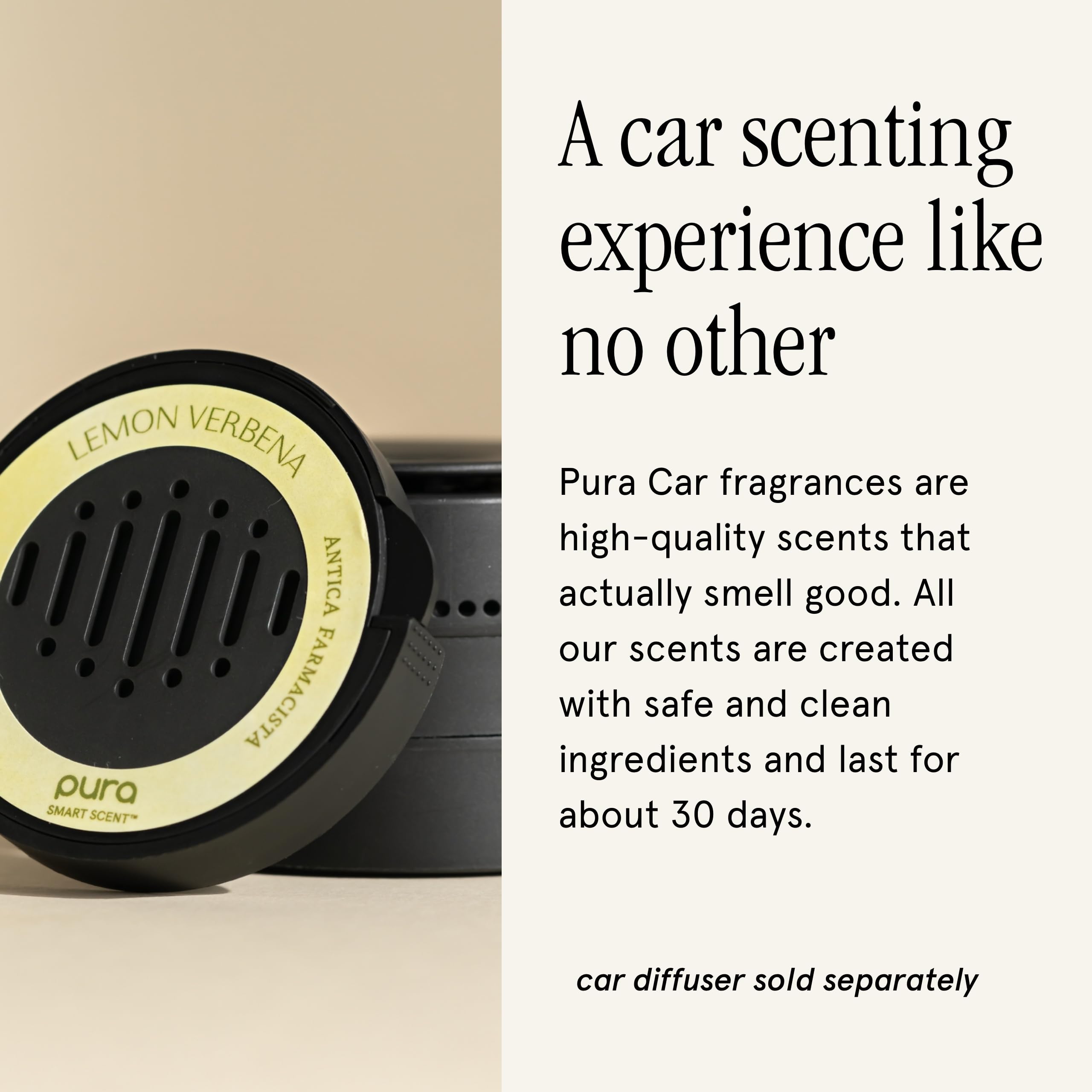 Pura car scent refill lemon verbena app-control screen demonstrating scent settings.