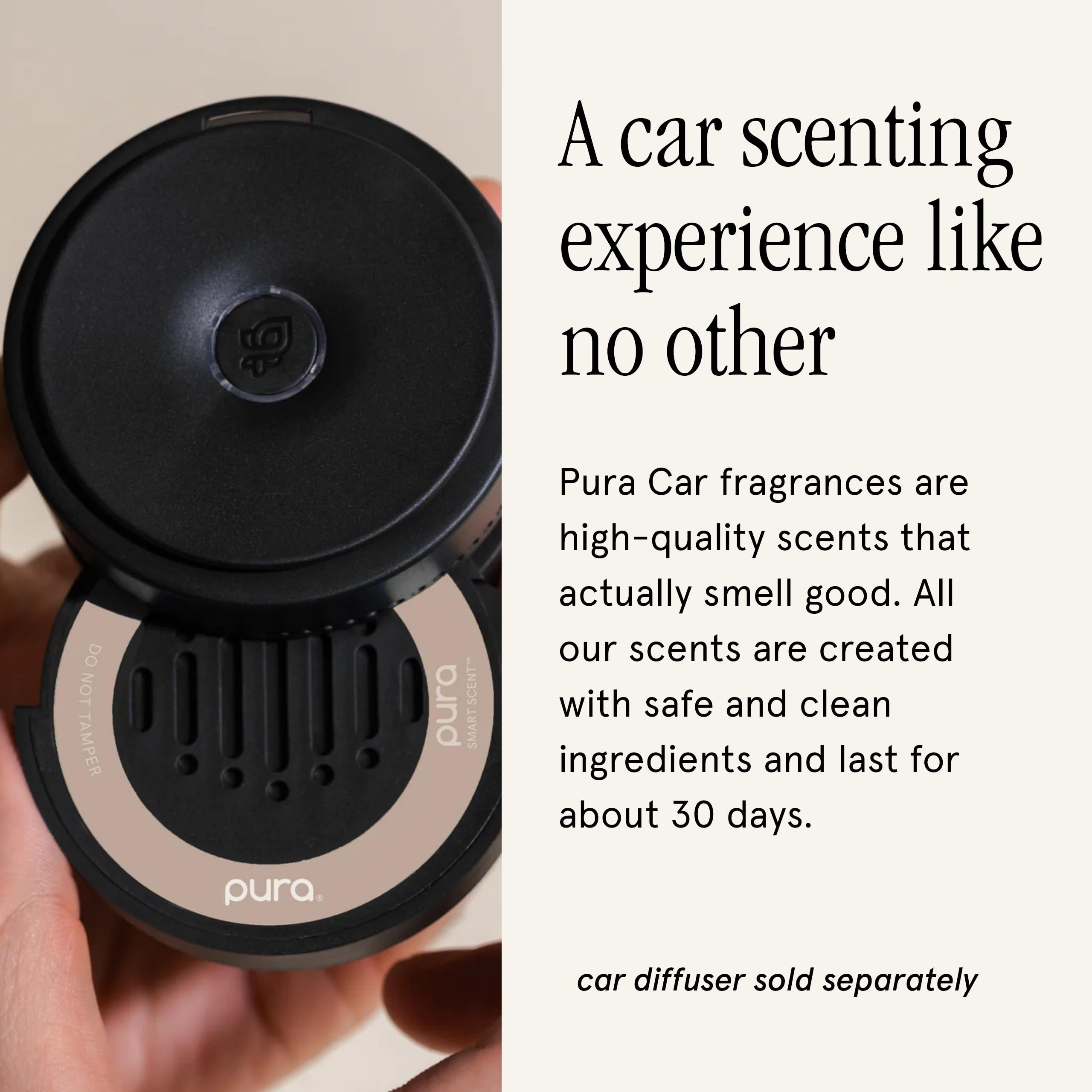 Pura car scent refill with sheer-musk for a soft, clean finish.