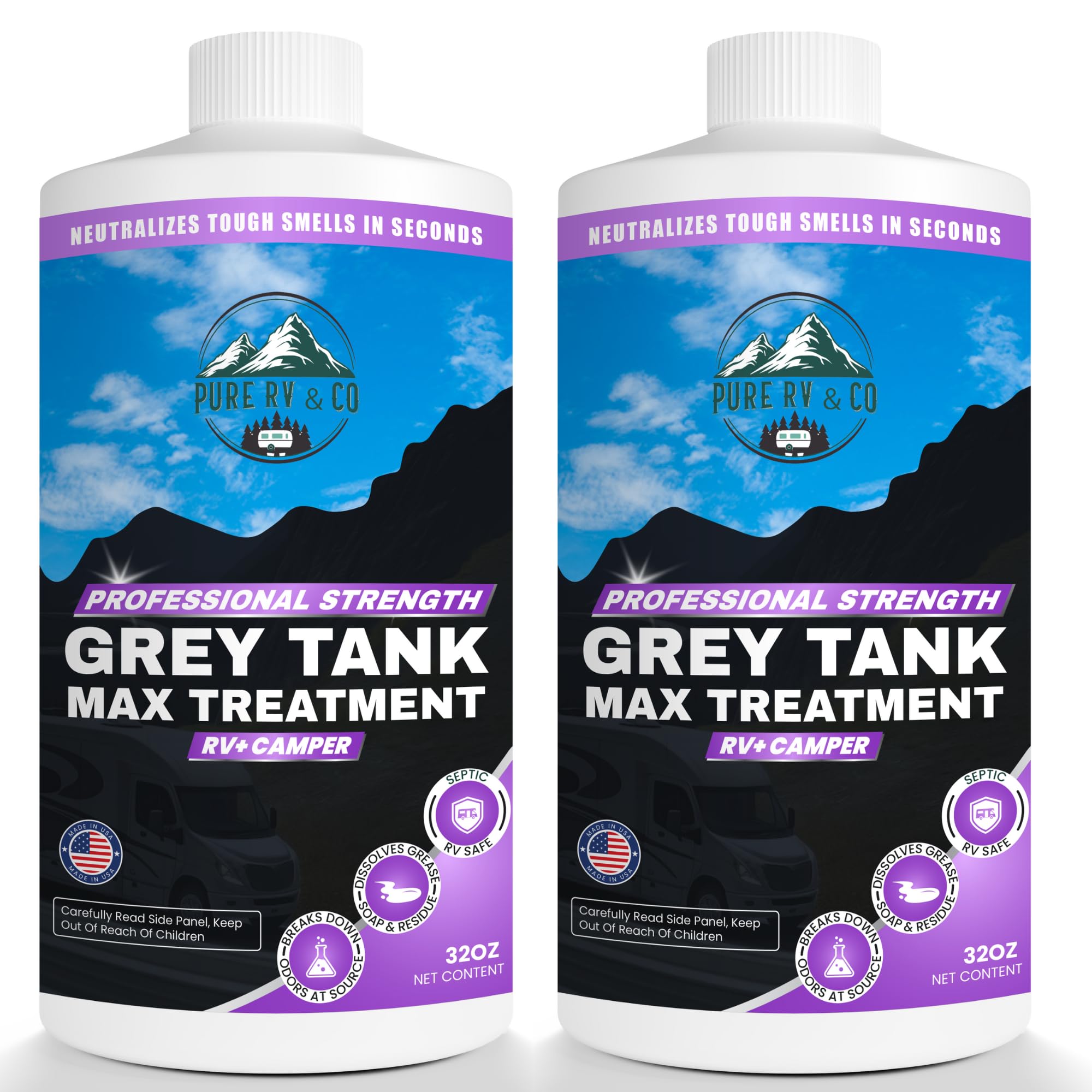 Pure RV grey tank treatment pour shows fast dosing for smoother tank flow