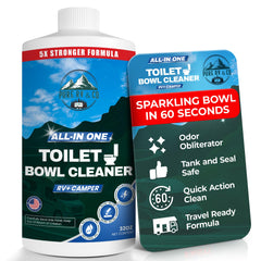 Pure RV toilet bowl cleaner bottle, ready for RV toilet cleaning