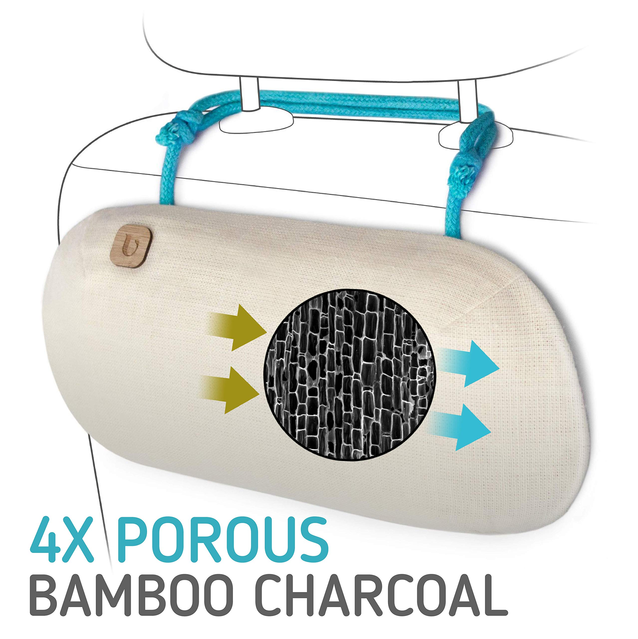 PURGGO odor-elimination close-up showing porous bamboo charcoal sponge.