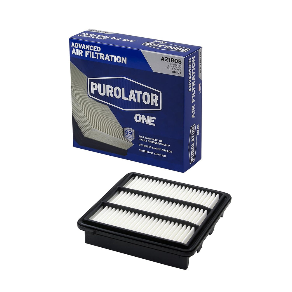 Purolator A21805 air filter side view showing compact design and protection.