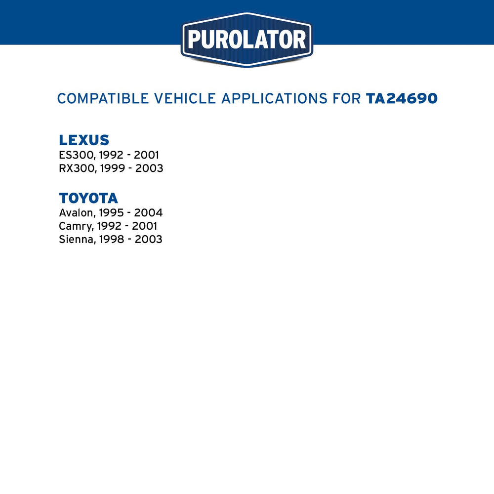 PurolatorTECH TA24690 compatibility chart helps verify fit for Toyota and Lexus models.