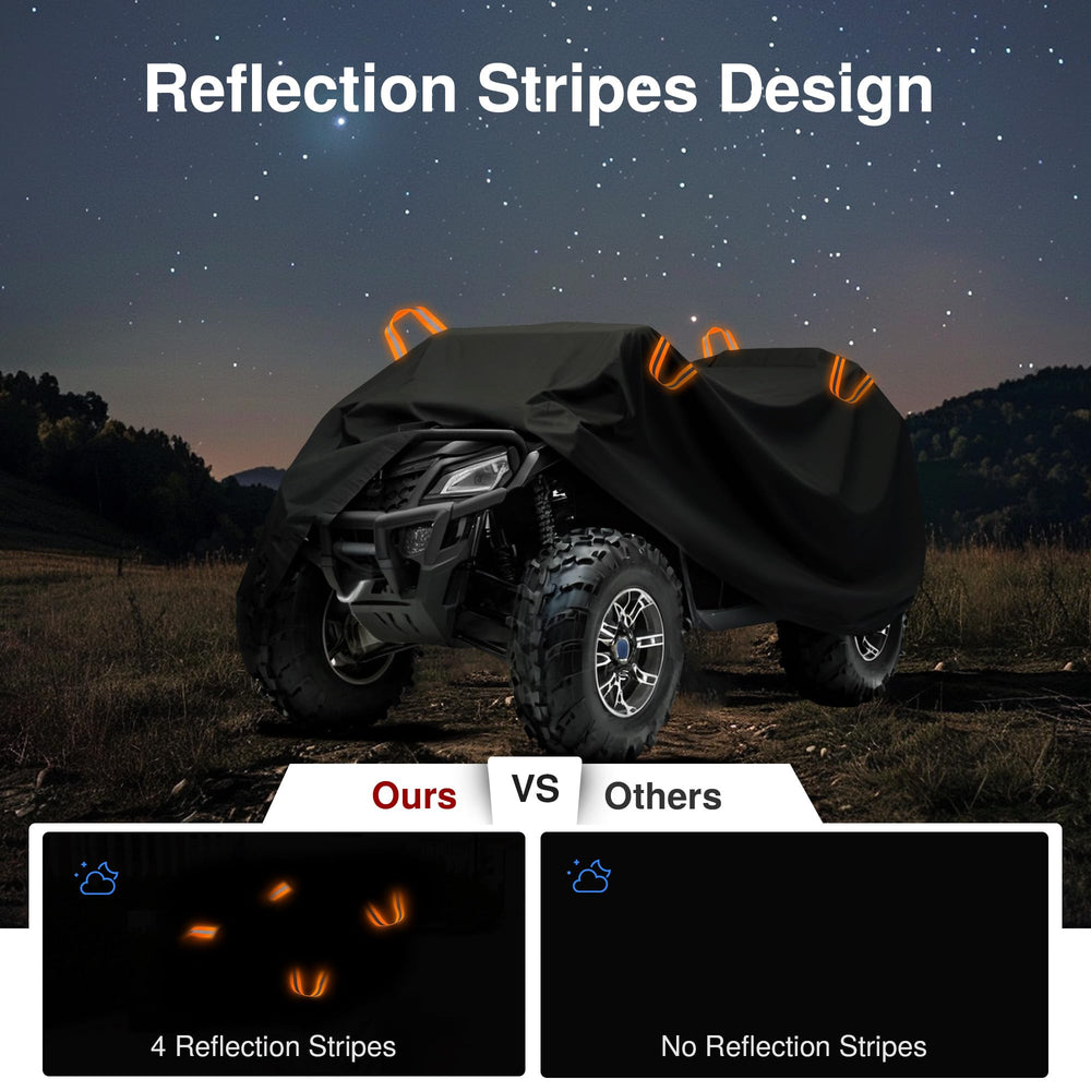 Puroma ATV Cover XL waterproof fabric keeps the vehicle dry outdoors.