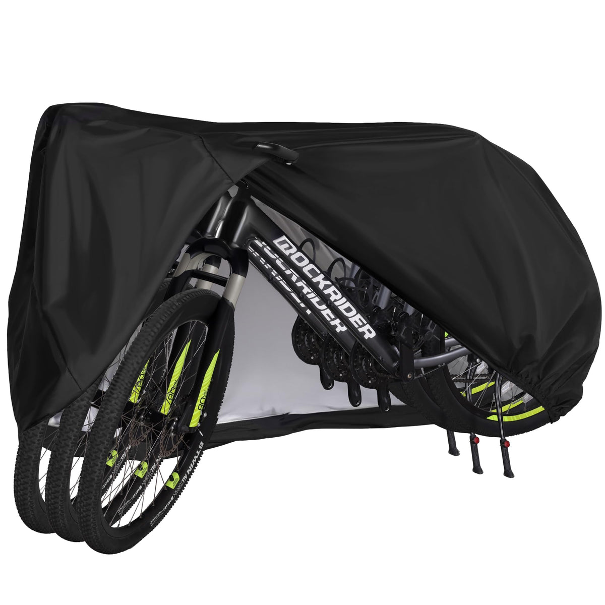 Puroma bike cover over a single bike providing rain protection and dust defense.