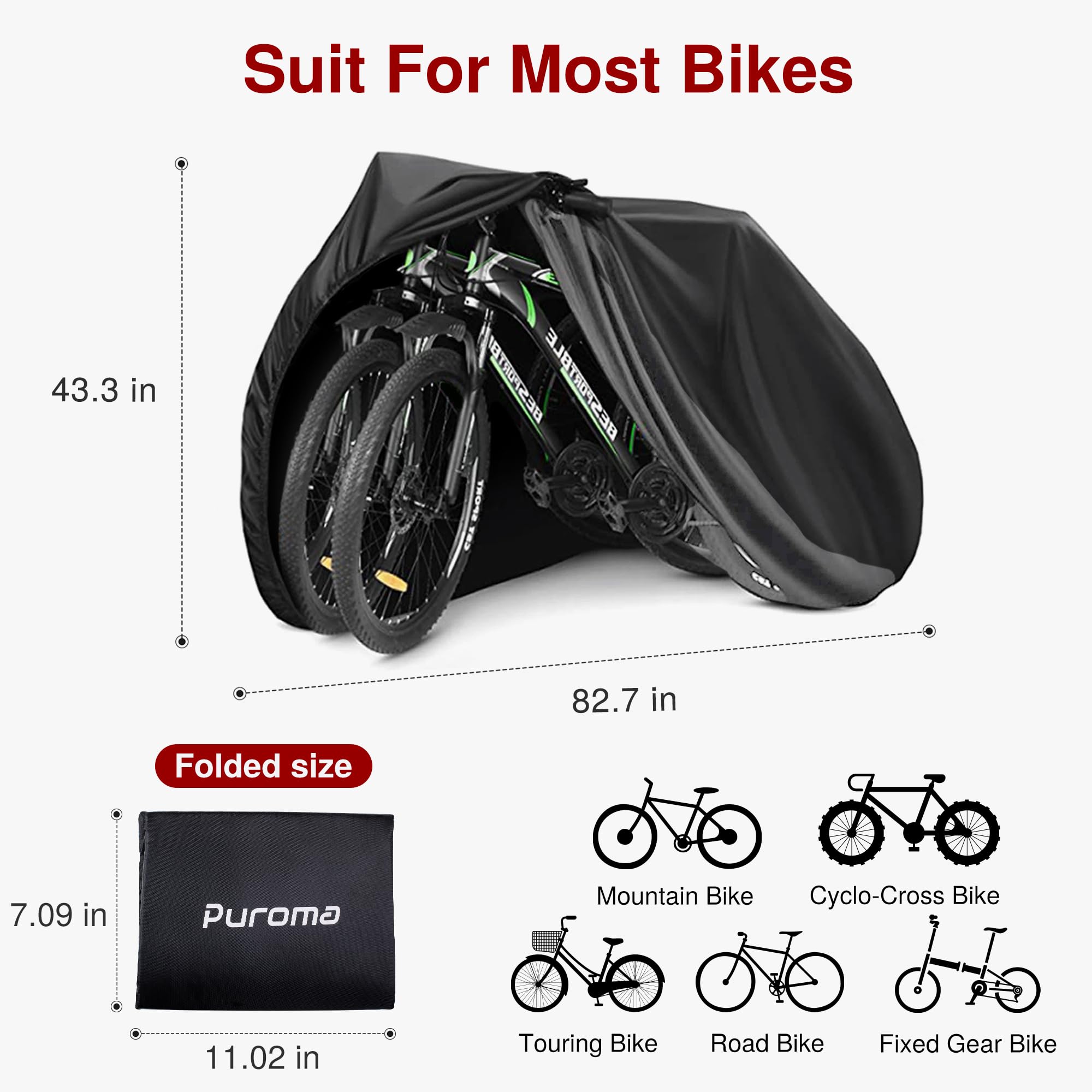 Puroma bike cover packed in its storage bag for portability.