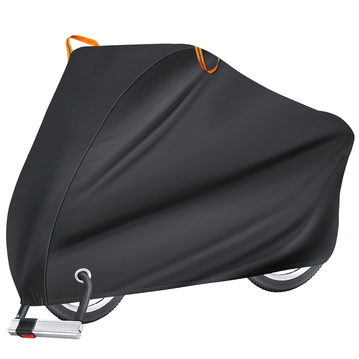 Puroma bike cover protects 1 bike from rain during outdoor storage.