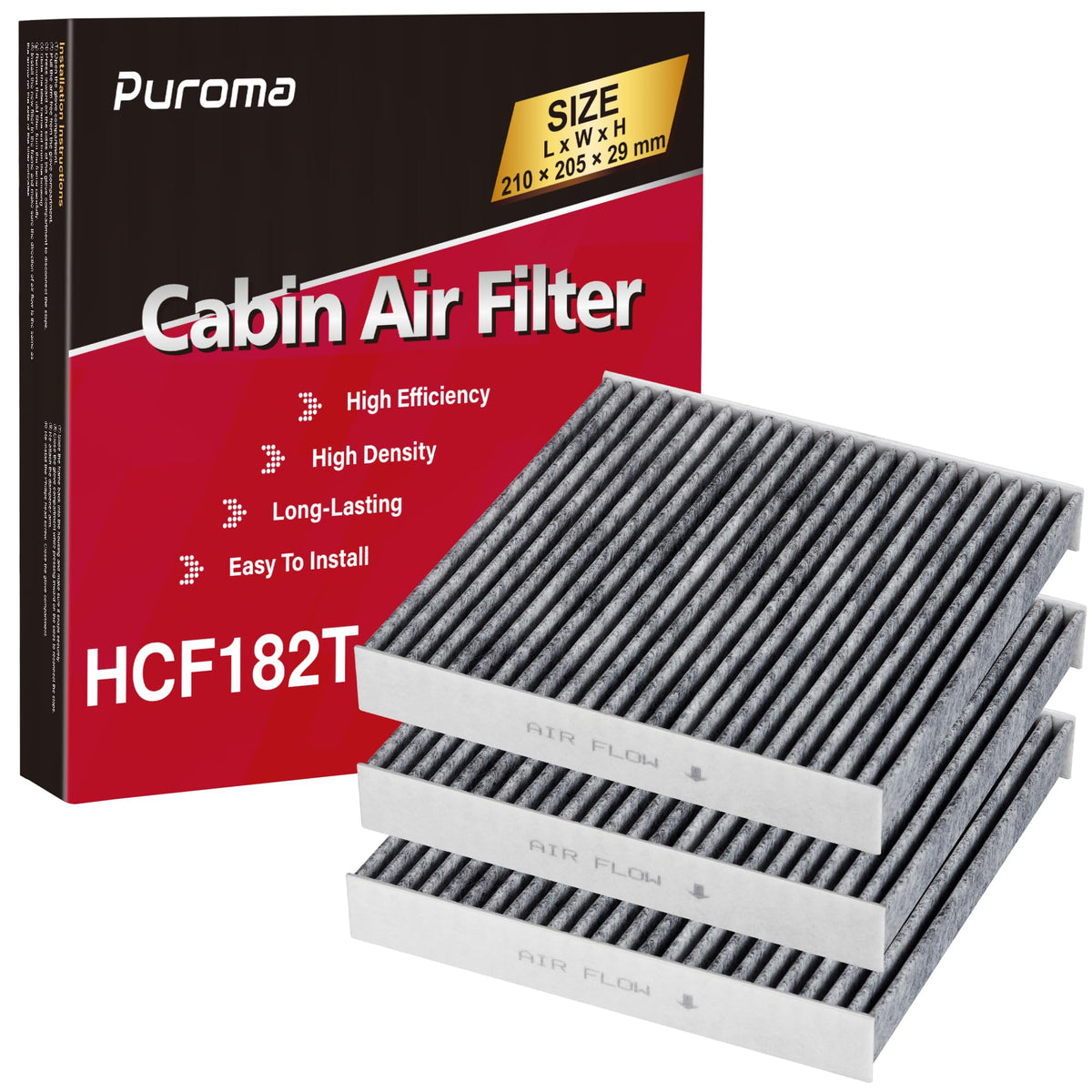 Puroma cabin air filter activated carbon close-up showing odor-control features for the car