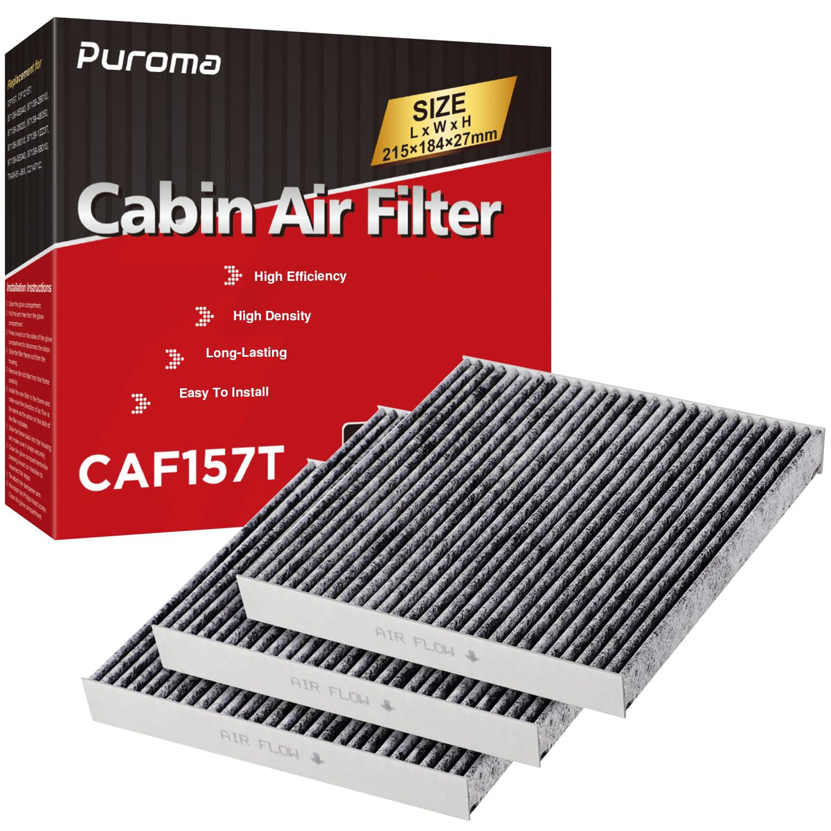Puroma cabin air filter activated-carbon-pack front view for cleaner air