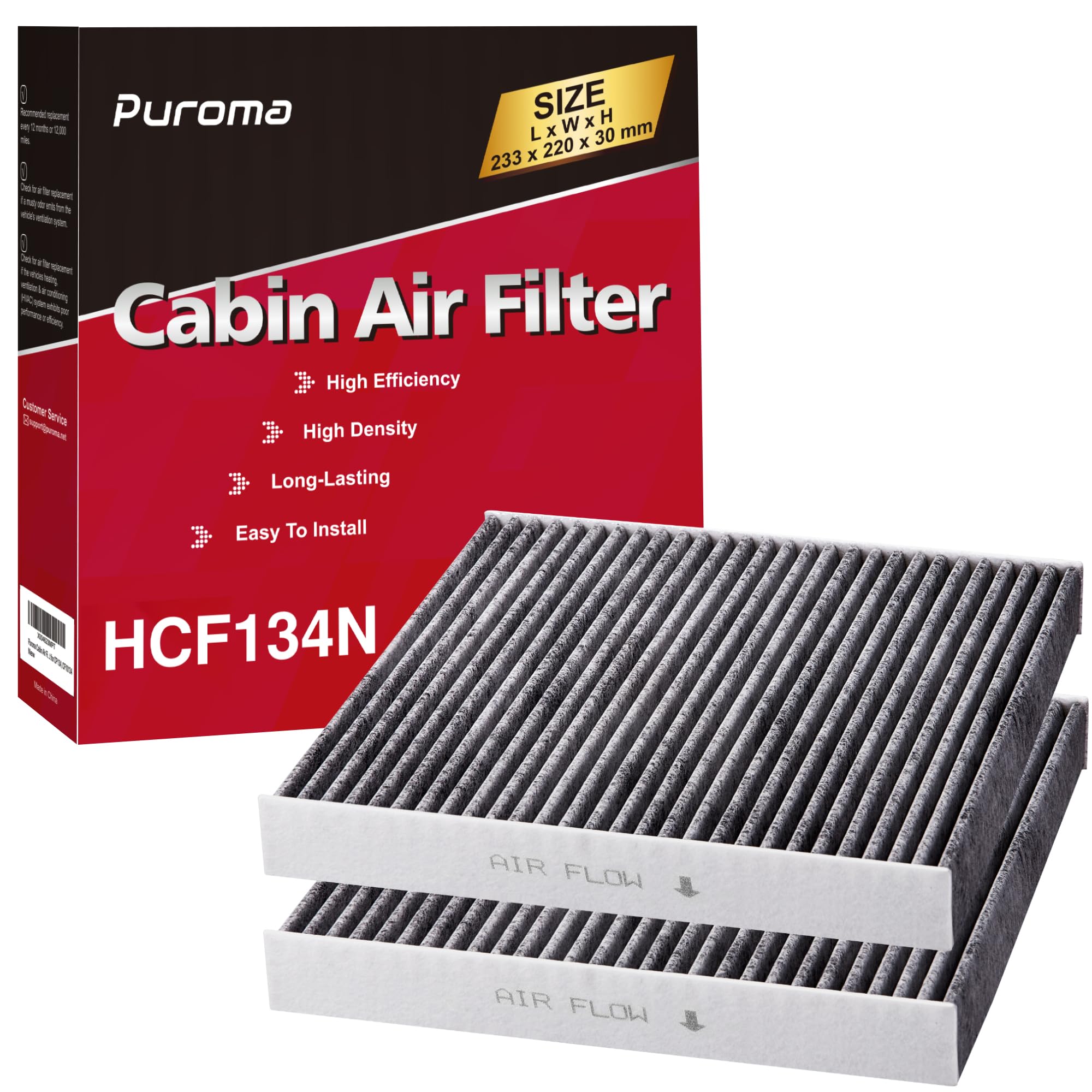 Puroma cabin air filter activated carbon shows odor capture for a fresher cabin.