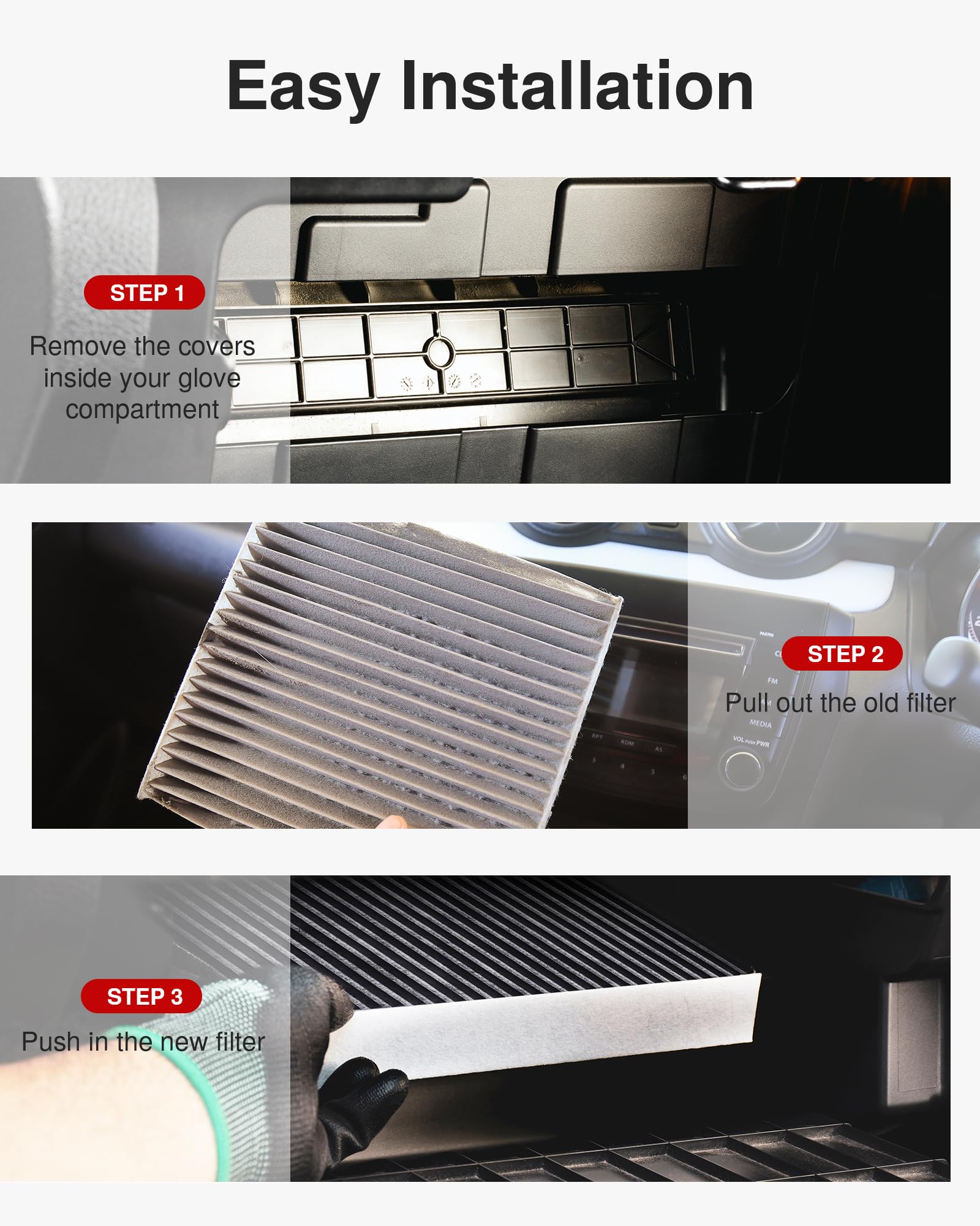 Puroma cabin air filter blocks pollen and dust for cleaner cabin air.