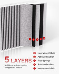 Puroma cabin air filter packaging displays replacement and compatibility details.