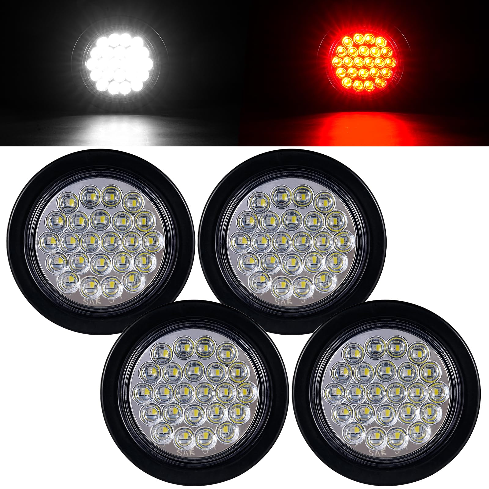 PVerandio 4in LED round trailer light in red for stop and turn signaling with enhanced visibility.