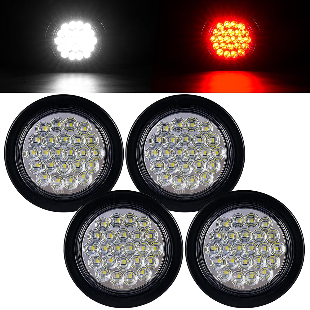 PVerandio 4in LED round trailer light in red for stop and turn signaling with enhanced visibility.