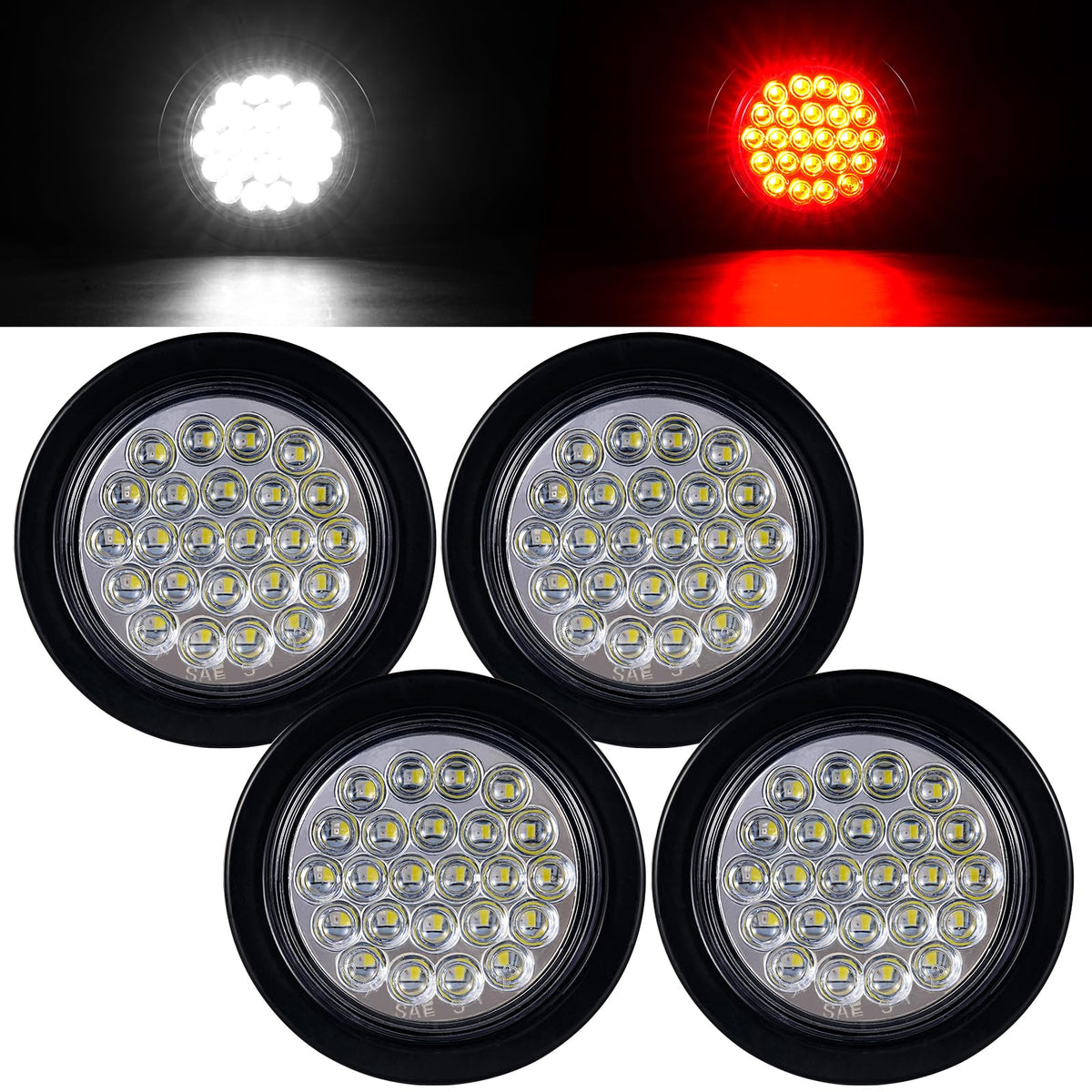 PVerandio 4in LED round trailer light in red for stop and turn signaling with enhanced visibility.