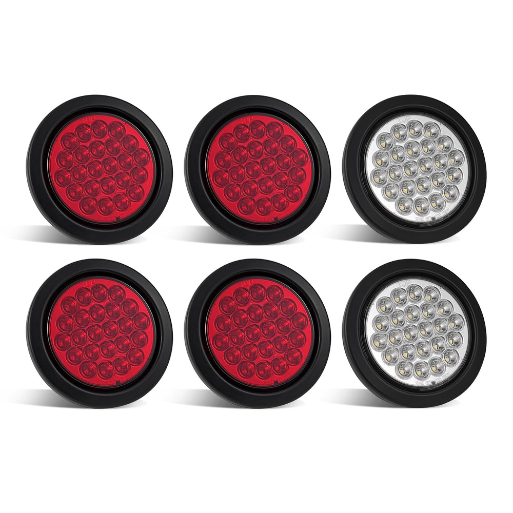 PVerandio 4-inch round LED trailer tail light red with 24 LEDs for bright signaling.