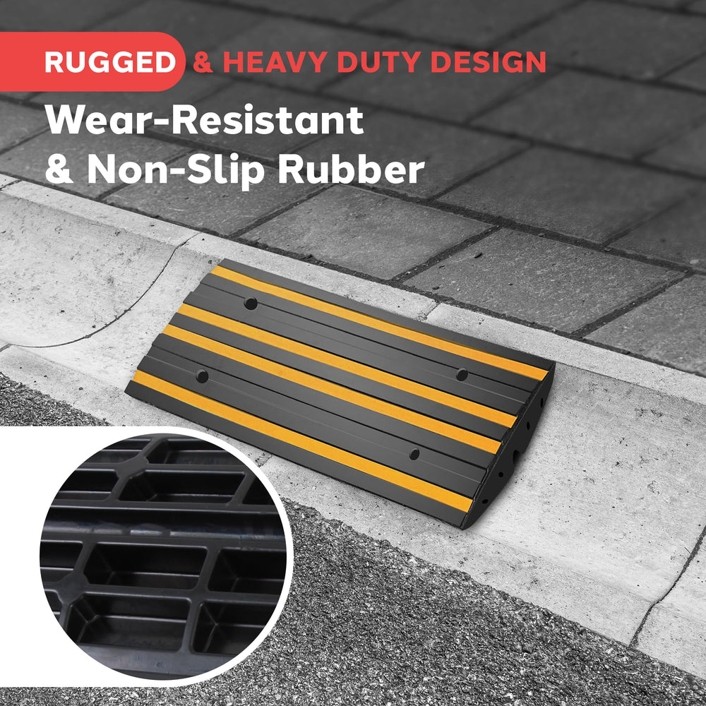 Pyle ramps in a garage setup for easy curb crossing installation.