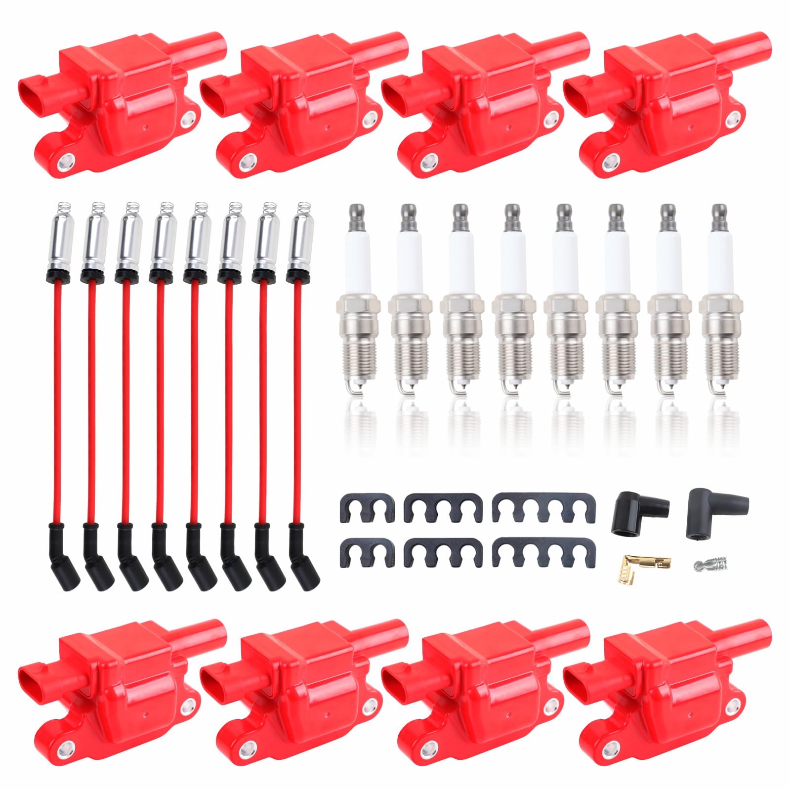 Pynccid UF413 square coil pack red front view showing fit for 5.3L V8 GM trucks