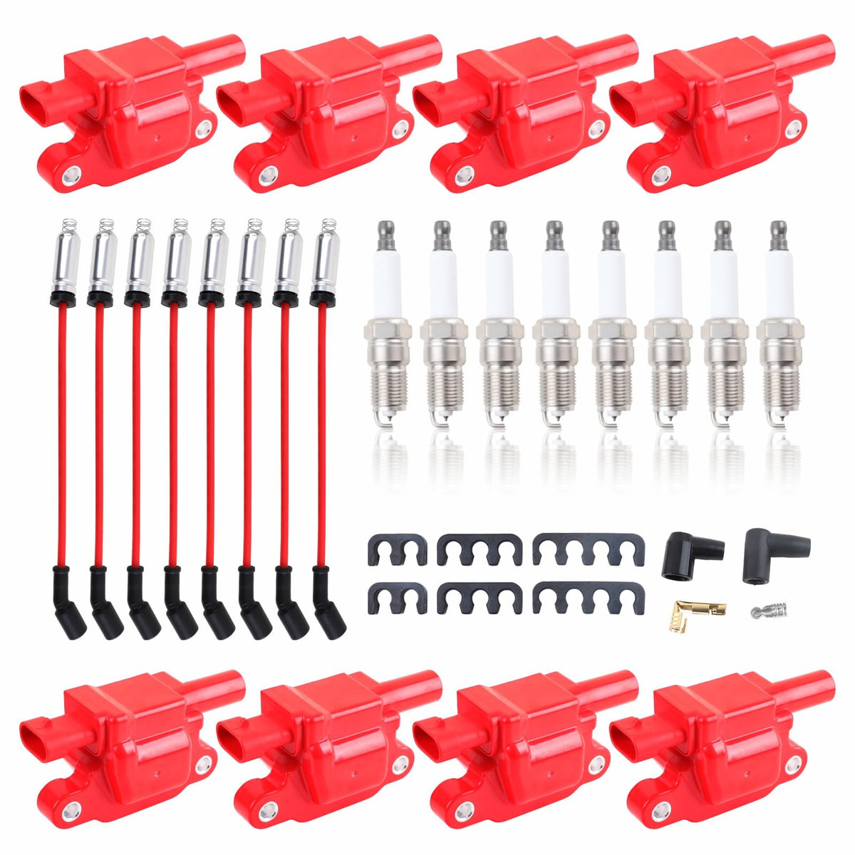 Pynccid UF413 square coil pack red front view showing fit for 5.3L V8 GM trucks