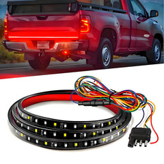 Qasim 48/49 inch tailgate light strip emits red and white glow for broad visibility